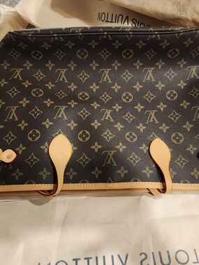 Source Unknown Brown and Tan Monogram Canvas Tote